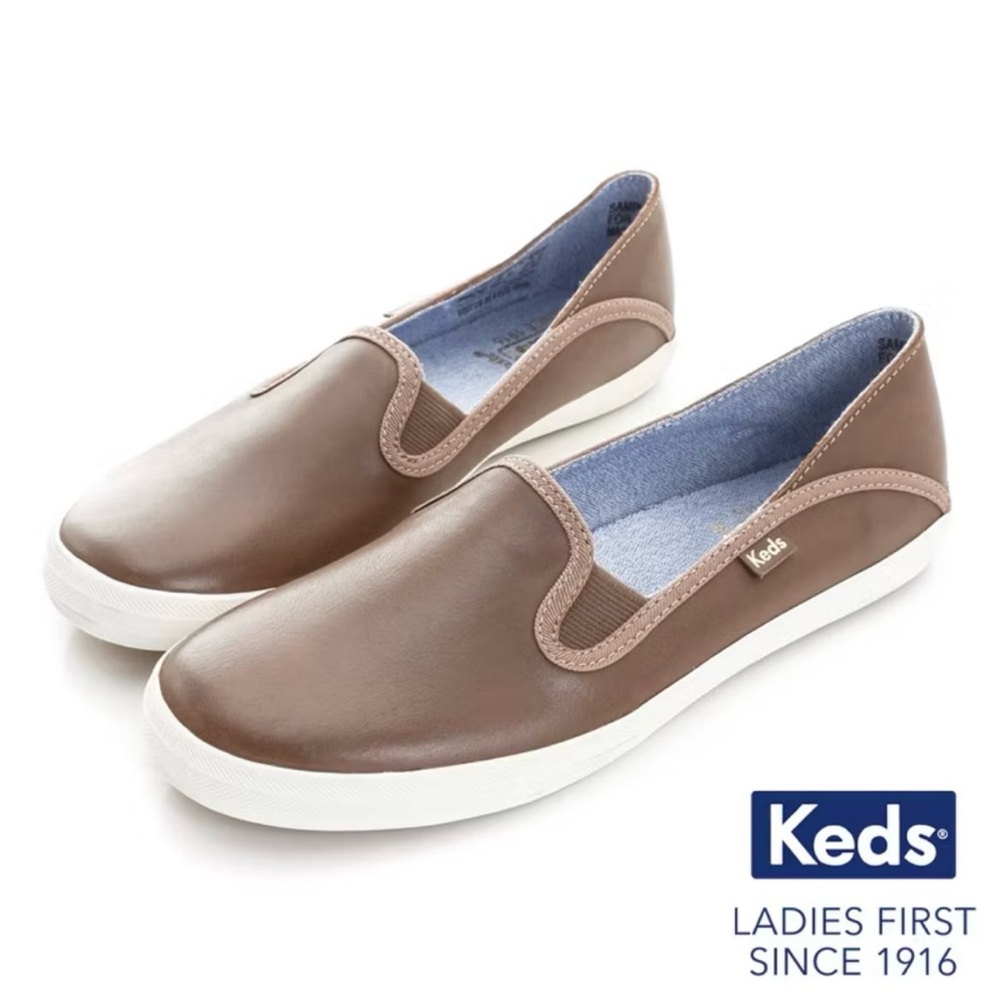 Keds brown leather slip on shoes loafers flats